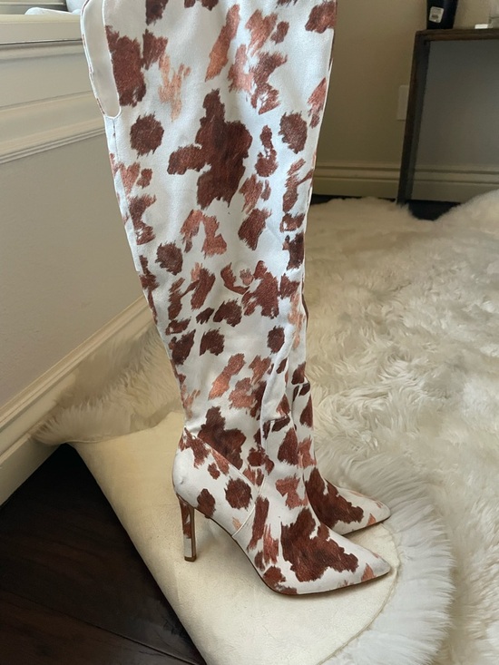Shoes - BNWOT Gianni bini white cow print knee high heel boots
